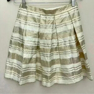 Girls Skirt White and Gold Striped Pleated Formal Classic Size 3 NWOT